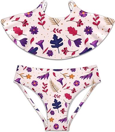 Traje de baño de dos piezas para niñas conjunto de bikini pintado a mano diseño floral exótico