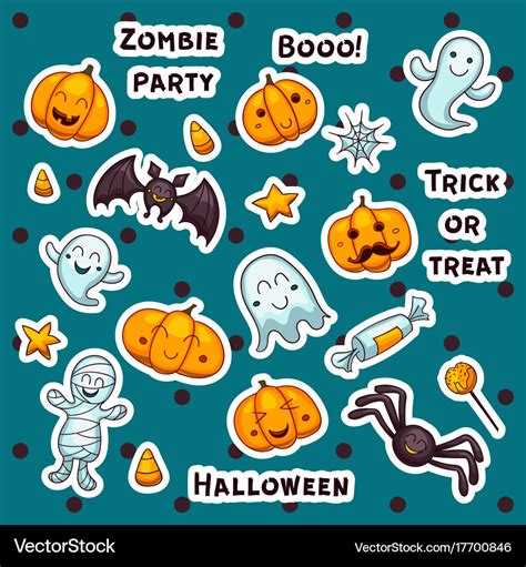 Collection of halloween stickers in cartoon Vector Image