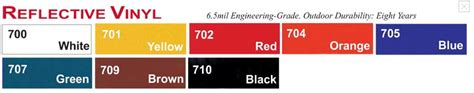 3m Reflective Vinyl Color Chart