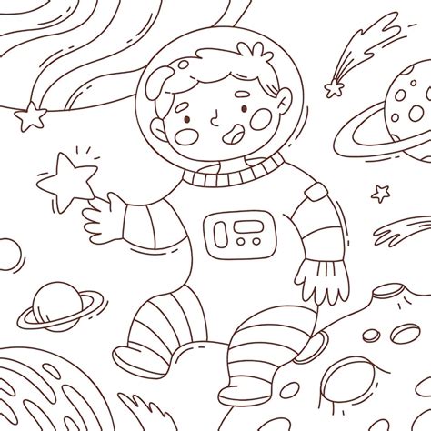 Ilustraci N De Libro Para Colorear De Astronauta Dibujado A Mano