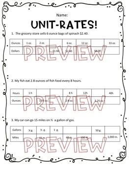 Unit Rates Worksheet Homework Or Quiz By Hunka Learnin Love Tpt