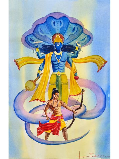 Lord Vishnu | Watercolor Painting | By Anupam Pathak | Exotic India Art