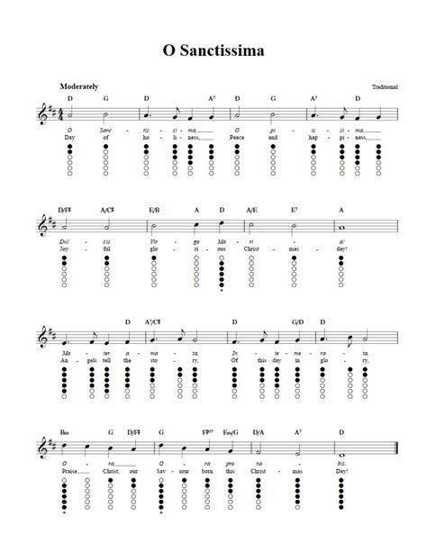 O Sanctissima Sheet Music And Tab For Tin Whistle With Lyrics