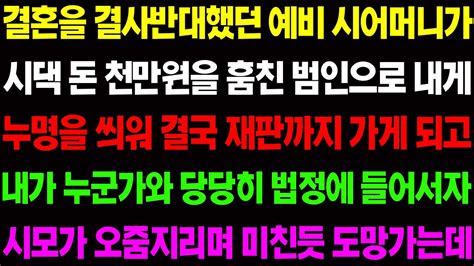 실화사연 결혼을 결사 반대했던 예비 시모가 시댁 돈 천만원을 훔친 범인으로 내게 누명을 씌워 결국 재판까지 가게 되는데