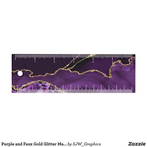 Purple And Faux Gold Glitter Marble Agate Ruler