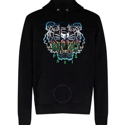 Kenzo Mens Black Tiger Embroidered Drawstring Hoodie Size Large