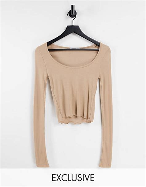 Stradivarius Scoop Neck Fitted Top In Beige Asos