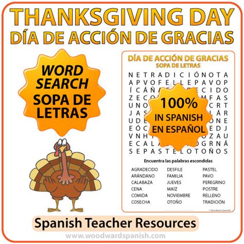 Thanksgiving Day Word Search In Spanish Sopa De Letras Día De