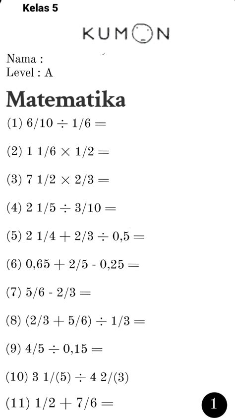 Soal Matematika Kelas 5 Kumon Level A