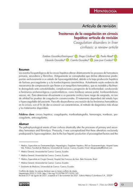 Trastornos de la coagulación en cirrosis hepática artículo de revisión