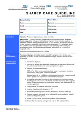 Fillable Online Ciclosporin Shared Care Protocol For Ciclosporin Fax