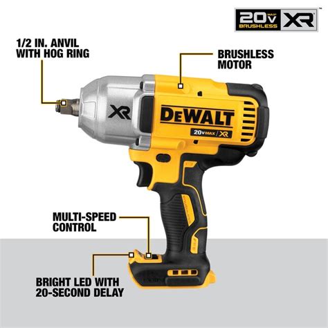 DEWALT XR Variable Speed Brushless 1/2-in Drive Cordless Impact Wrench ...