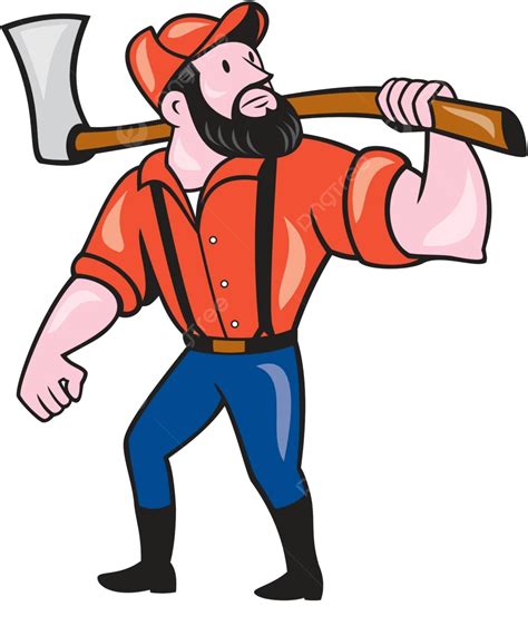 Lumberjack Holding Axe Cartoon Lumberjack Man Worker Vector Lumberjack