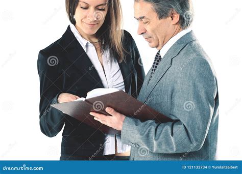 Businessman With Business Woman Discuss Each Other Stock Photo Image