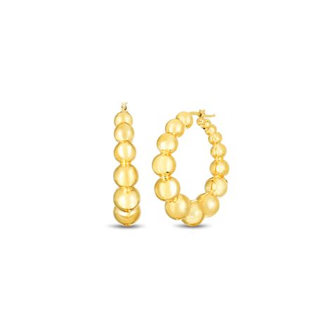 18k Yellow Designer Gold Graduated Bead Hoop Earrings Roberto Coin North America