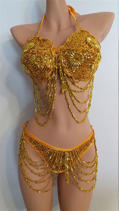GOLD BIKINI Piece Sequin Beads Samba Costumes Carnival Show Etsy