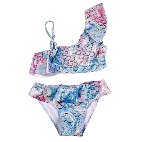 Maillot de Bain Sirène Filles À fleur Deux Pièces Bikini de Plage Filles à ans Stretch