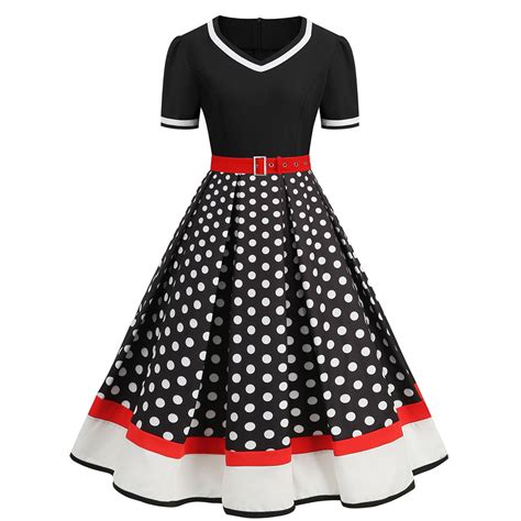 Asdyo Womens 50s 60s A Line Rockabilly Dress Short Sleeve Vintage