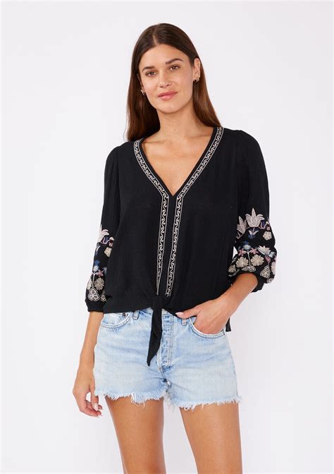 Womens Cotton Embroidered Tie Front Blouse Lovestitch