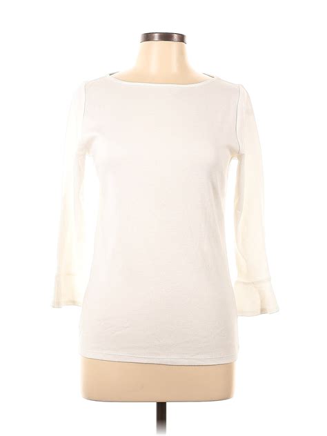 Lauren By Ralph Lauren 100 Cotton White Ivory Long Sleeve T Shirt Size