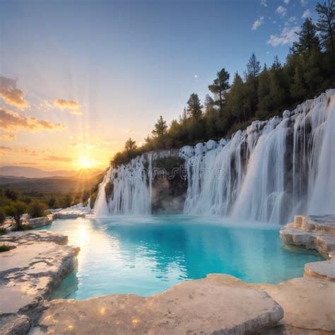 Beautiful Sunrise And Natural Travertine Pools And Terraces Pamukkale