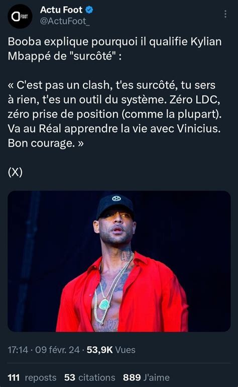 Le rappeur BOOBA DÉTRUIT KYLIAN MBAPPÉ sur TWITTER sur JvArchive forum