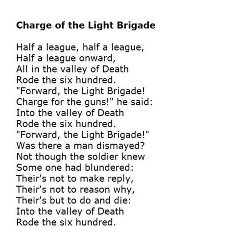 The Charge Of The Light Brigade Poem From The Blind Side Words Of Wisdom Pinterest Poems