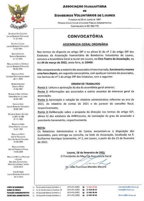 Convocatória para Assembleia Geral Ordinária 04 Março 2022