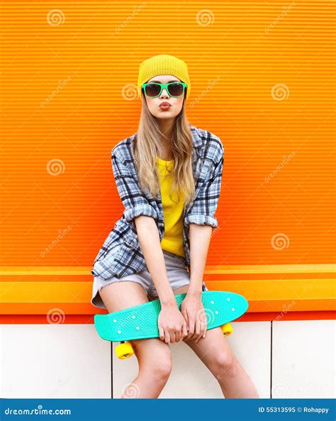 Fashion Hipster Cool Girl In Sunglasses And Colorful Clothes Stock Image Image Of Glasses