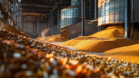 A Grain Storage Facility Filled with Harvested Corn on a Sunny Day ...