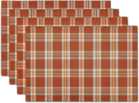 Sunflower Fall Placemats Set Of Linen Buffalo Check Plaid Autumn