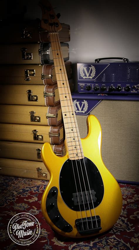 Ernie Ball Music Man Left Handed Sting Ray 4 String Firemist Gold Black Hardware Protone Music