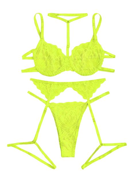 Snapklik Sexy Choker Floral Lace Scallop Sheer Underwire Push Up Garter Belt Lingerie Set