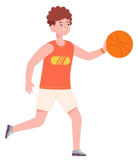 Menino Bola De Basquete Garoto Jogando Esporte Vetor Premium