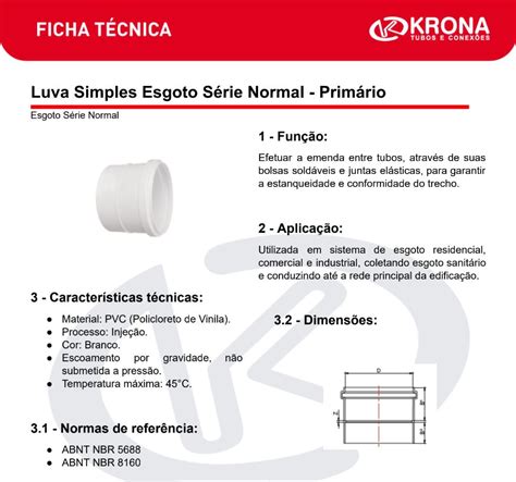 Ficha Técnica Luva Simples Esgoto Série Normal Primário Krona