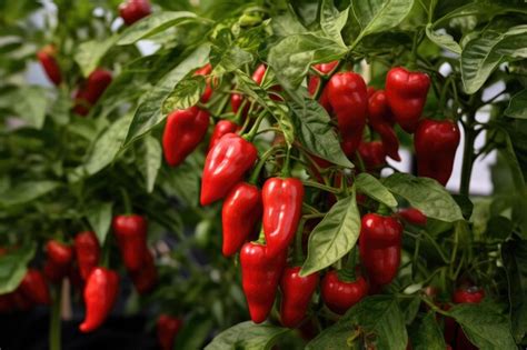 Premium AI Image Sweet Red Pepper Growing In Greenhouse At The Farm