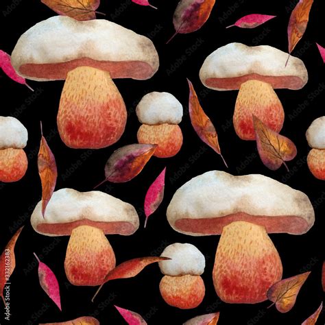 Watercolor Hand Drawn Seamless Pattern With Satan S Devil S Bolete