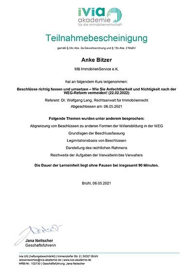 Unsere Qualifizierungen Zertifikate MB ImmobilienService E K