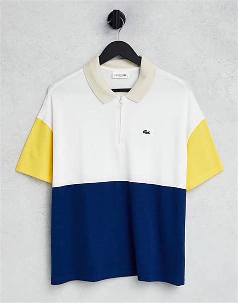 Lacoste Logo Colourblock Polo Shirt In Navy And Yellow Asos