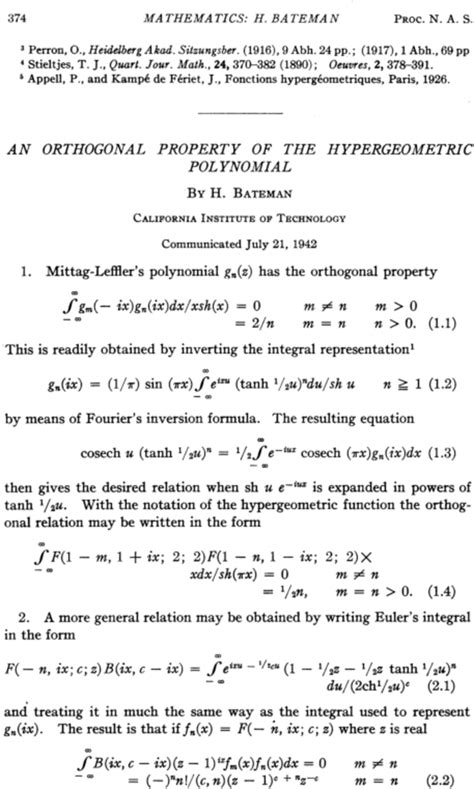 An Orthogonal Property Of The Hypergeometric Polynomial Pnas