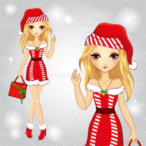 Fille Blonde Habillée Comme Santa Claus Holding Un Sac Illustration de Vecteur Illustration du