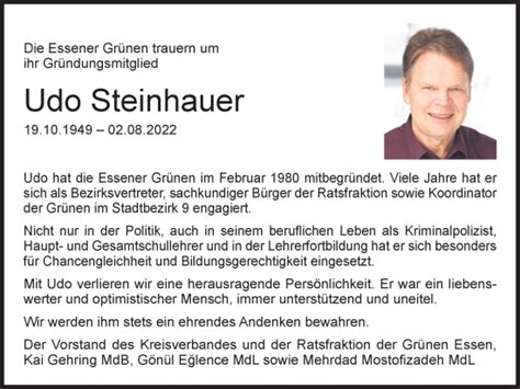 Traueranzeigen Von Udo Steinhauer Trauer In NRW De