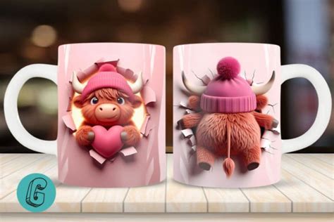 Valentine Highland Cow Mug 2 Side Bundle Bundle Creative Fabrica