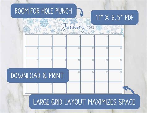 Printable January 2023 Calendar - Etsy