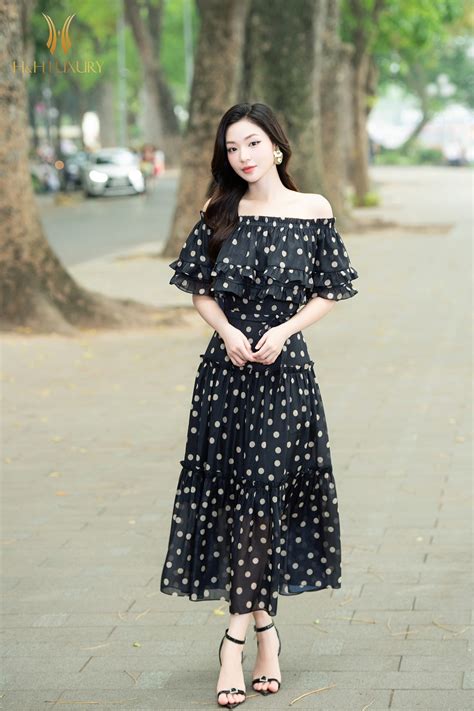 ĐẦM MAXI CHẤM BI NUDE