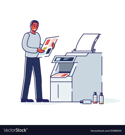 Printing house worker standing at copy machine Vector Image