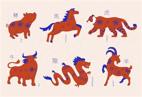 Conjunto de ilustração de animais do zodíaco chinês desenhados à mão