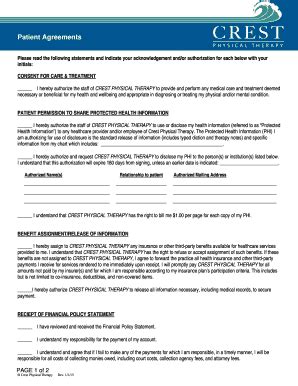 Fillable Online Patient Agreements Crest Physical Therapy Rev Fax Email