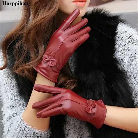 2019 Womens Genuine Leather Gloves Red Sheepskin Gloves Autumn And Winter Fashion Female