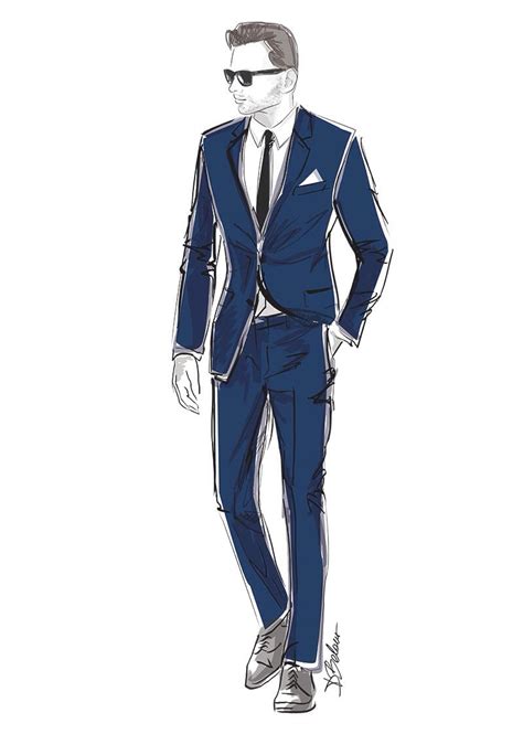 Fashion Illustration Sartorial Men S Fashion Blue Suit Suit Up Illustration By Dasha Belova